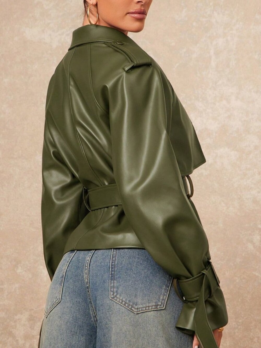 Olive Green Casual Women's Raglan Long Sleeve Jacket - Picture 2 of 7